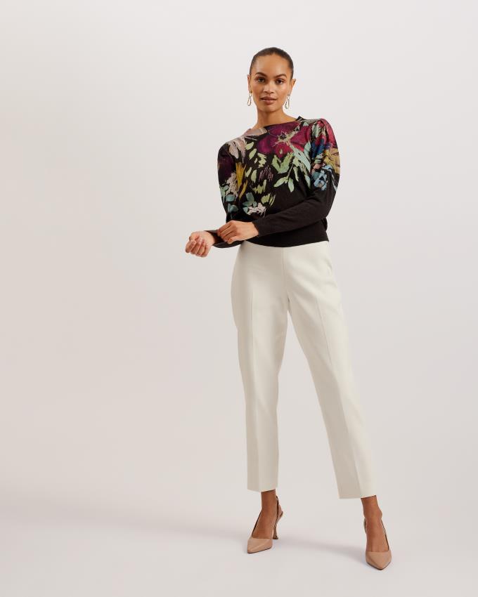 Chandail Ted Baker Floral Pleated Long Sleeve Noir Femme | XFS-13934059